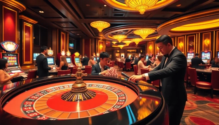 A lively casino scene with players at a roulette table, embodying the excitement of gambling at https://s666hn.com/.