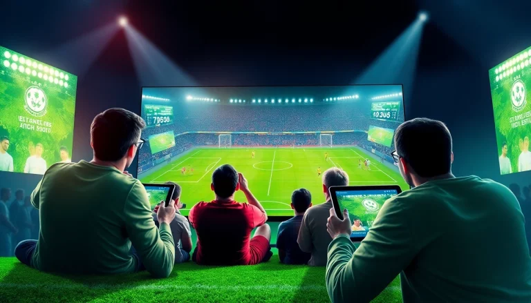 A dynamic streaming interface for joemadfan.com showcasing football fans engaging with live matches on various devices.