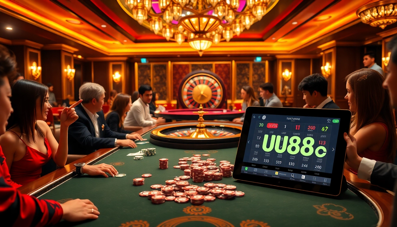 Engaging scene of a casino from https://uu88.blog/ with a poker table and vibrant players.