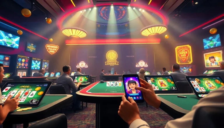 Exciting online gaming scene showcasing card games from gamebaidoithuong.com.vc with vibrant graphics and dynamic rewards.