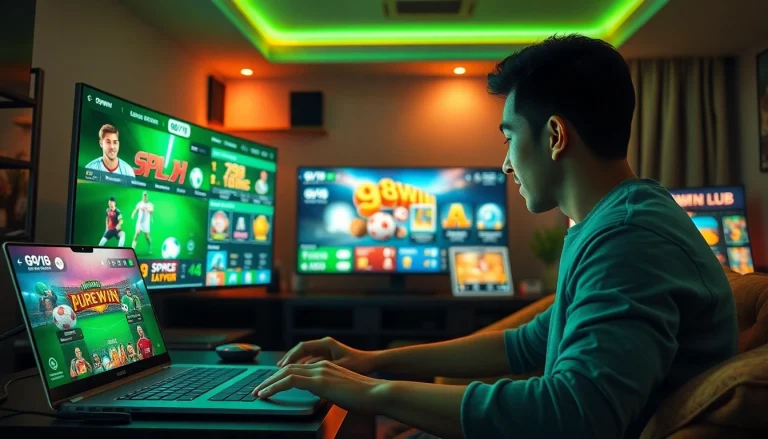 Exciting gaming environment showcasing the 98winwin.live platform with vibrant visuals of sports betting, slots, and live games.