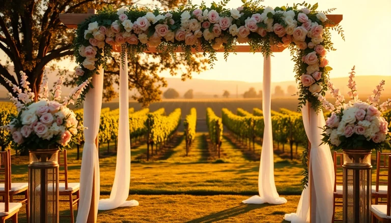 Captivating outdoor scene of Clarksburg ca weddings showcasing elegant floral arrangements and vineyards.