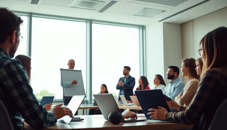 Engaged students in construction management training actively participating in a modern classroom.