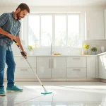Expert tile cleaners near me scrubbing tiles for a sparkling kitchen look.